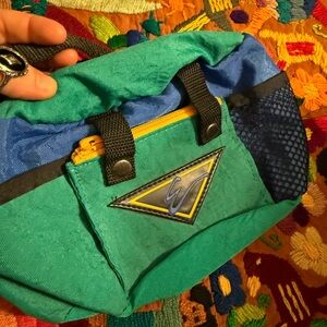 Green and Blue Mini Bag with Elle MacPherson Logo Multi Pockets Fanny Bag